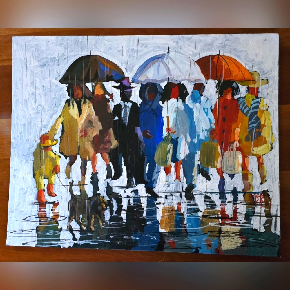 🎨🖼 *ORIGINAL* RARE * DANNY MAYES UMBRELLA ABSTRACT CANVAS PAINTING* CIRCA 1989